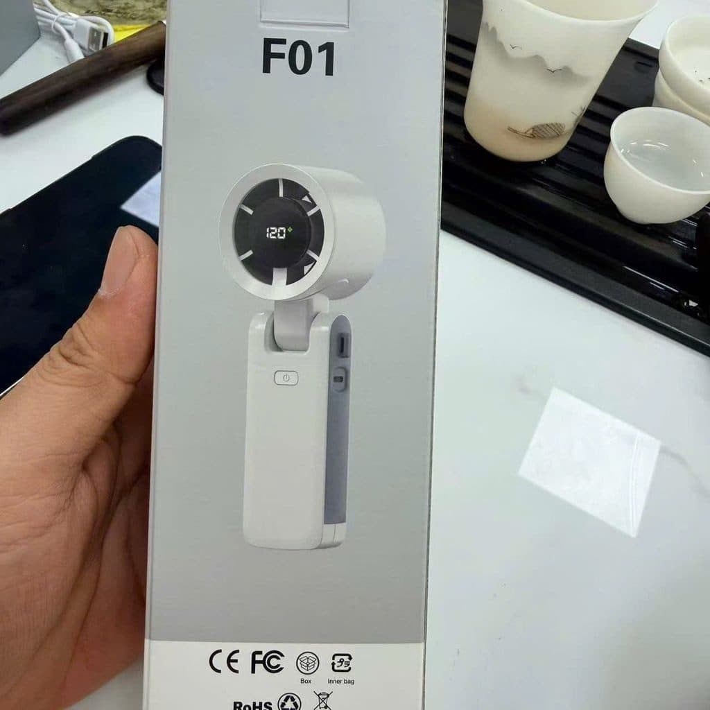QUẠT CẦM TAY TURBO F01 – ĐIỀU CHỈNH VÔ CẤP, PIN 3000mAh, GẬP GỌN, TẶNG KÈM DÂY ĐEO (màu XÁM )