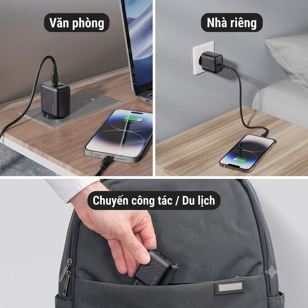 Củ sạc nhanh 35W 2 cổng C+A (chân tròn) VOLTME Revo 35 Duo GaN – PD 3.0 (Màu đen)