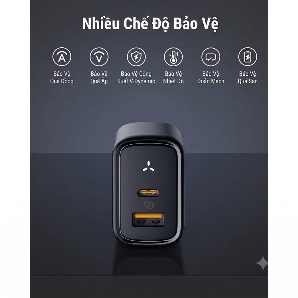 Củ sạc nhanh 35W 2 cổng C+A (chân tròn) VOLTME Revo 35 Duo GaN – PD 3.0 (Màu đen)