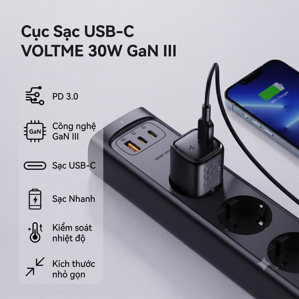 Combo 2 củ sạc nhanh 30W (chân tròn) VOLTME REVO 30 GAN CHARGER (30W) - V1186