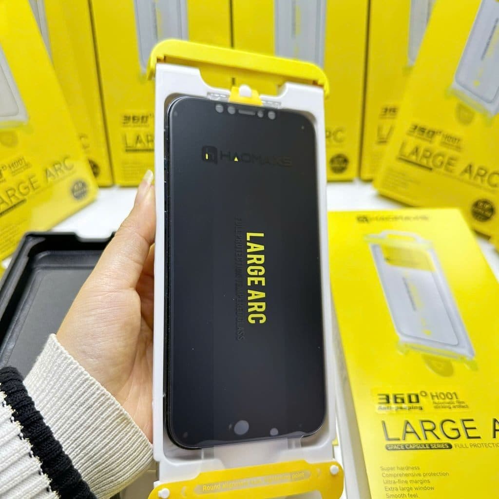 Kính cường lực iphone chống nhìn trộm 4 chiều HaoMaxs, viền siêu mỏng, khung tự dán tự lấy bụi