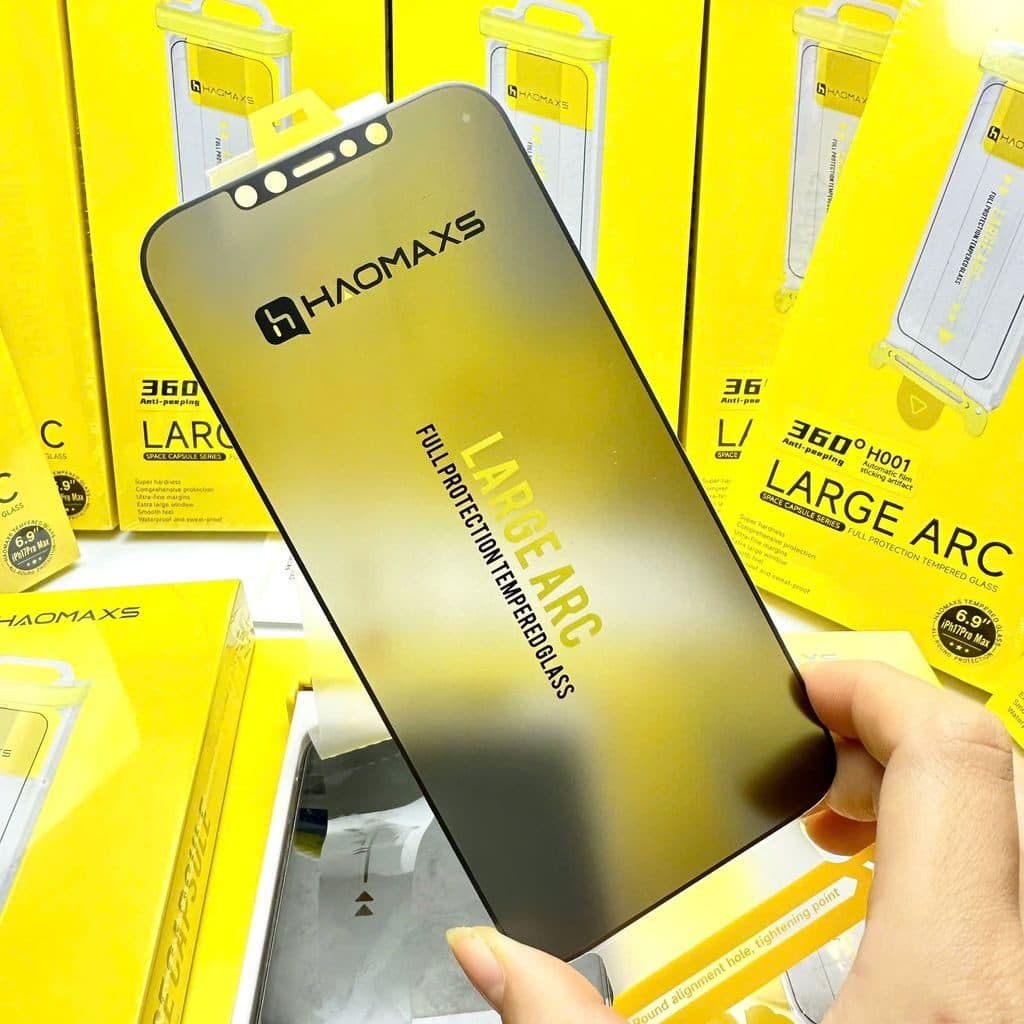 Kính cường lực iphone chống nhìn trộm 4 chiều HaoMaxs, viền siêu mỏng, khung tự dán tự lấy bụi