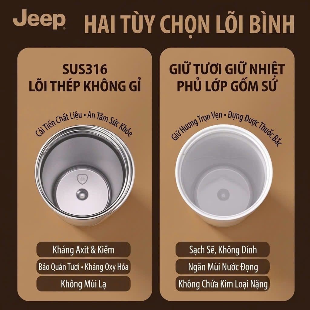 Bình / cốc giữ nhiệt cao cấp Jeep 550ml, ruột inox 316 phủ gốm Ceramic ( màu random)
