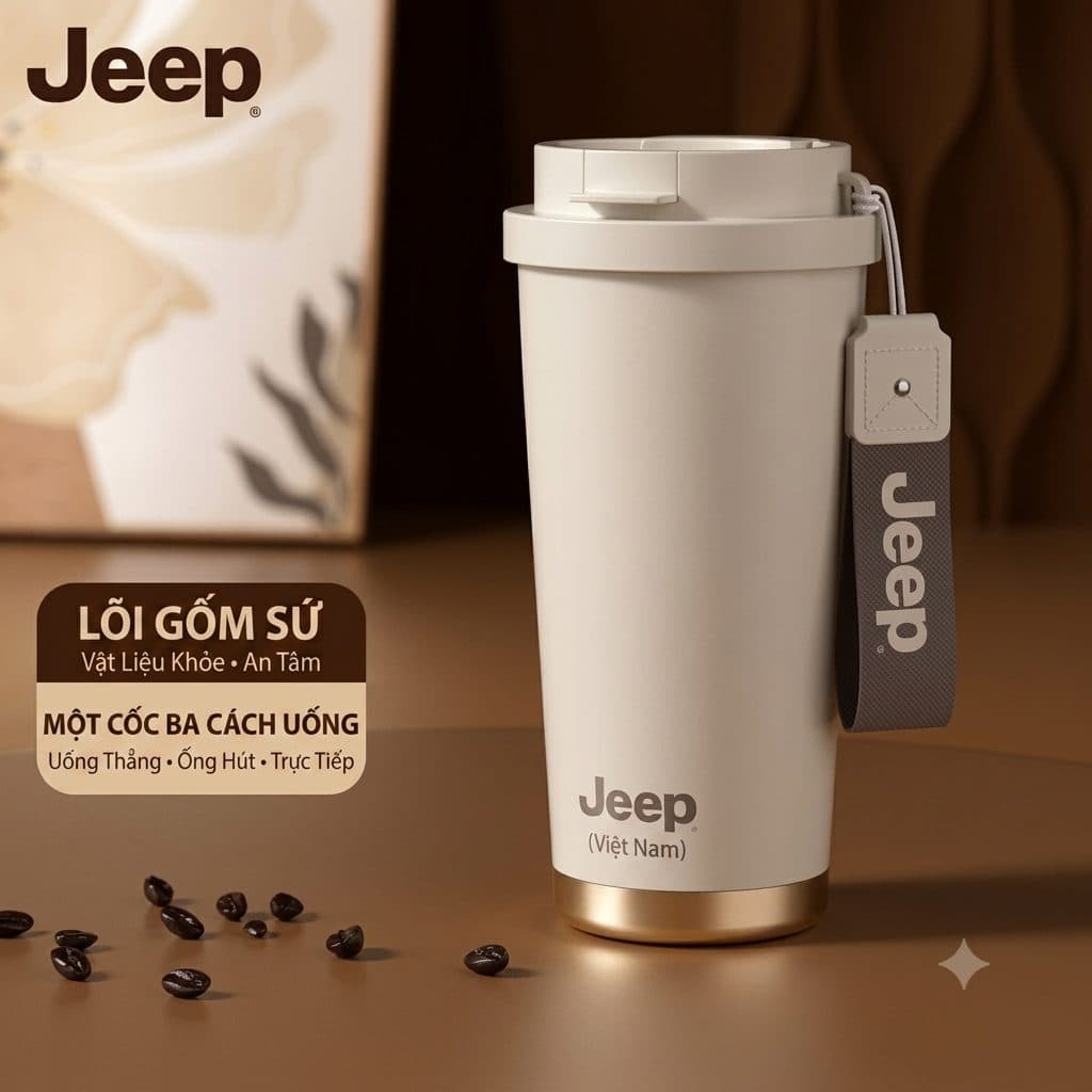 Bình / cốc giữ nhiệt cao cấp Jeep 550ml, ruột inox 316 phủ gốm Ceramic ( màu random)