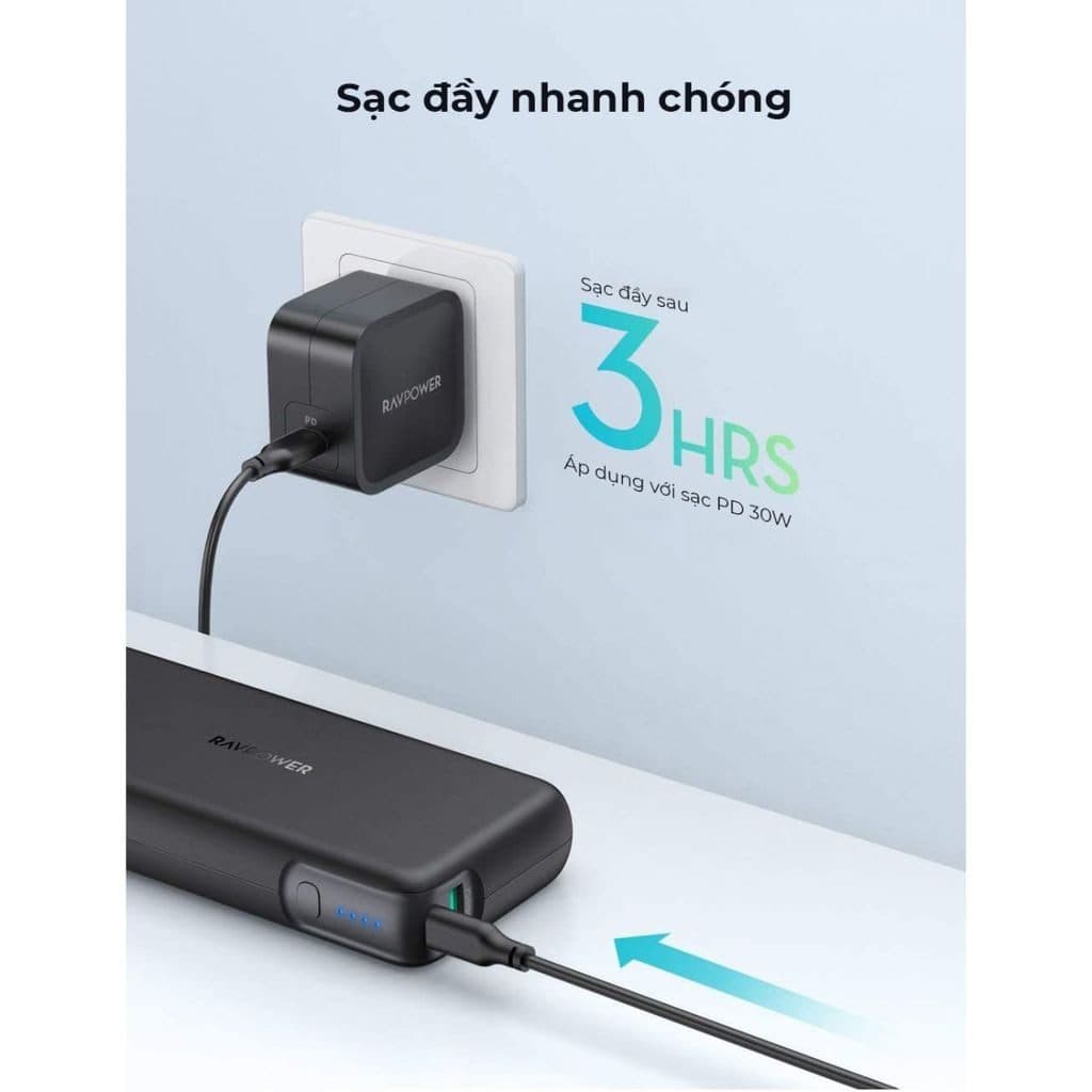 Pin dự phòng 20.000mAh RAVPOWER RP-PB201 - sạc nhanh 60W