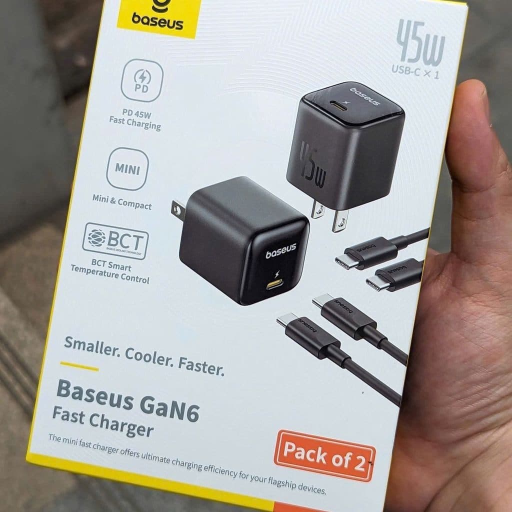 Bộ 2 củ + 2 cáp Type-C sạc nhanh Baseus GaN6 45W Type-C