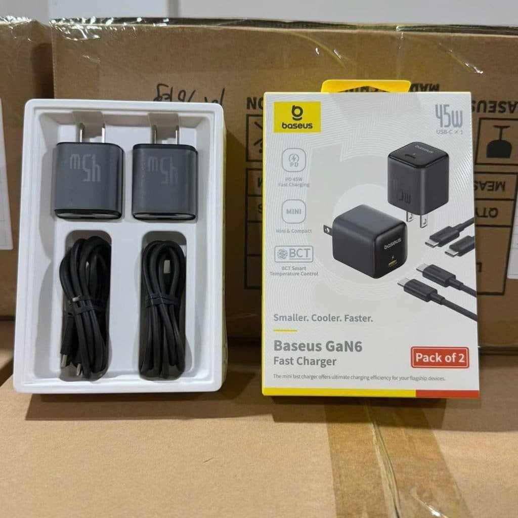 Bộ 2 củ + 2 cáp Type-C sạc nhanh Baseus GaN6 45W Type-C
