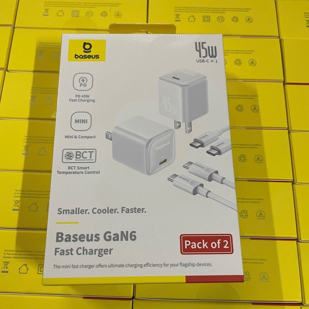 Bộ 2 củ + 2 cáp Type-C sạc nhanh Baseus GaN6 45W Type-C