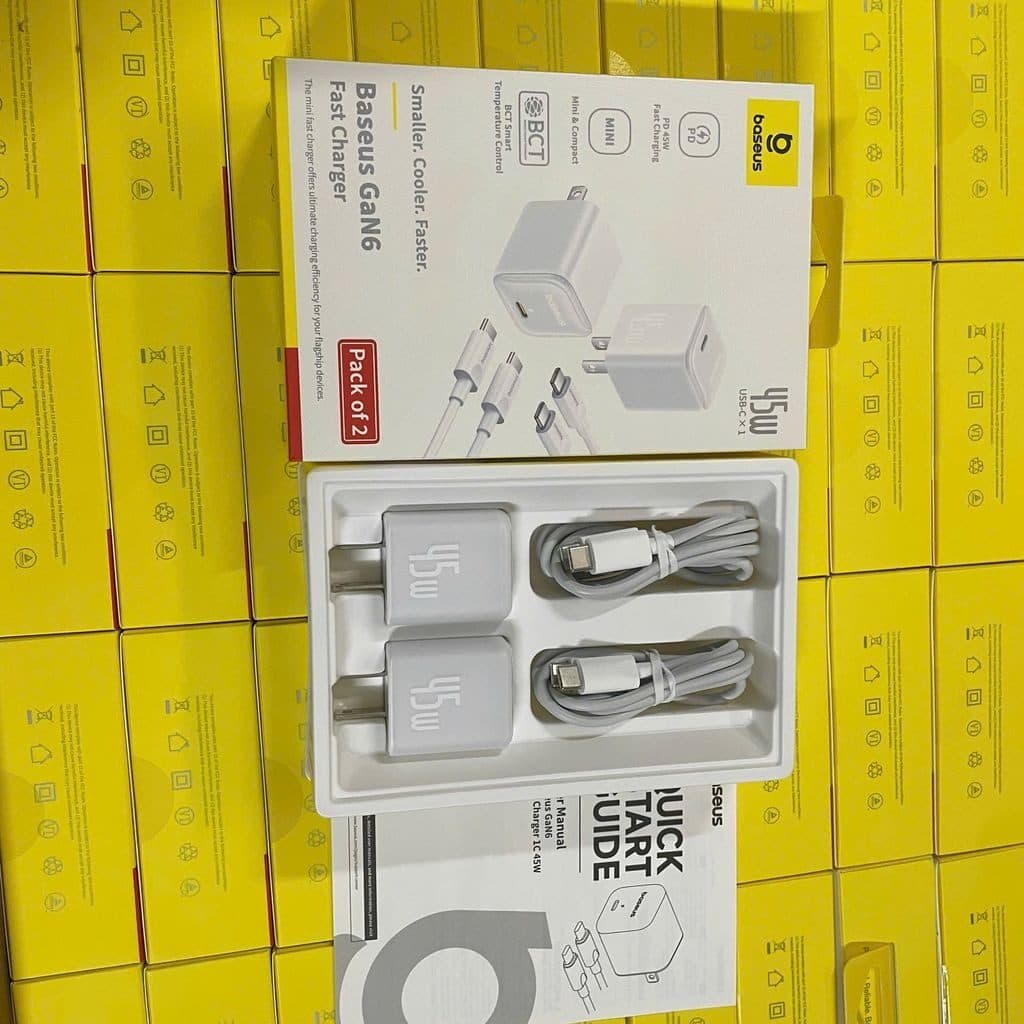 Bộ 2 củ + 2 cáp Type-C sạc nhanh Baseus GaN6 45W Type-C