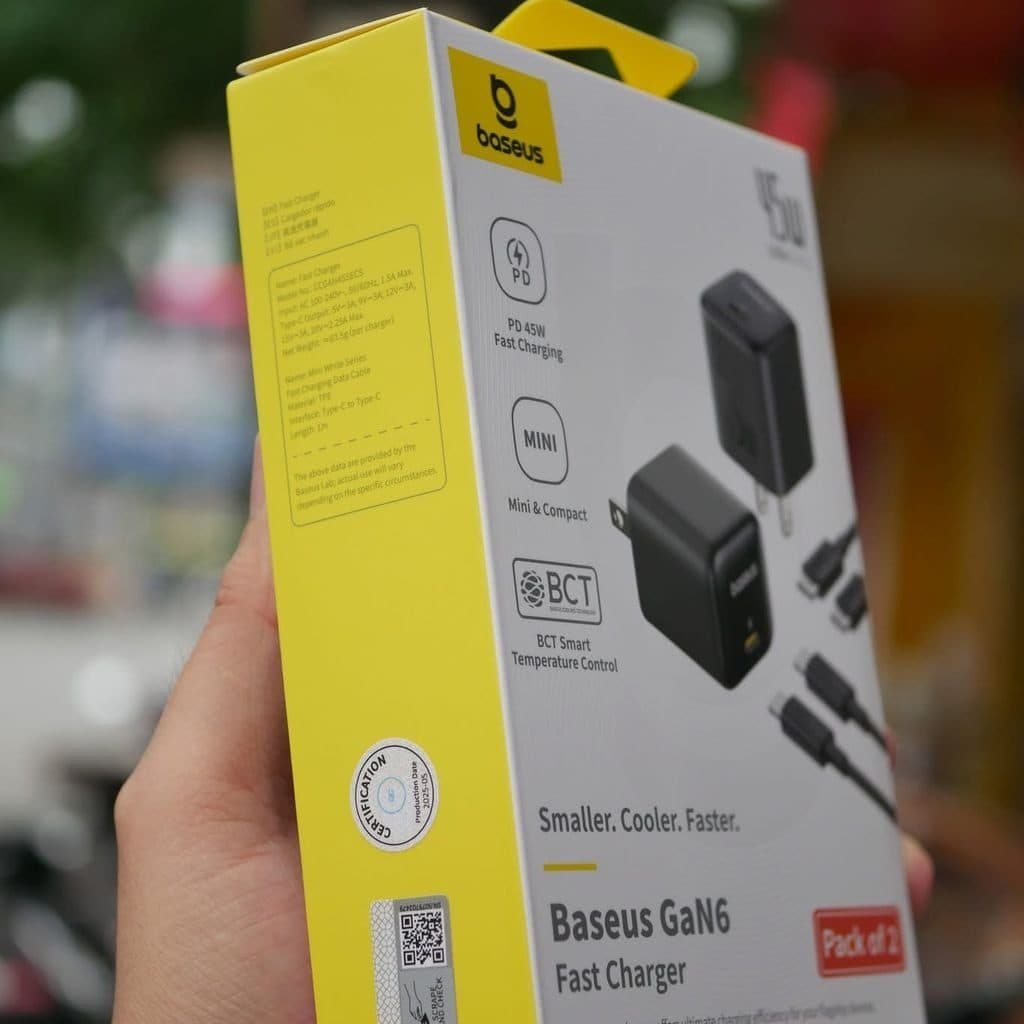 Bộ 2 củ + 2 cáp Type-C sạc nhanh Baseus GaN6 45W Type-C