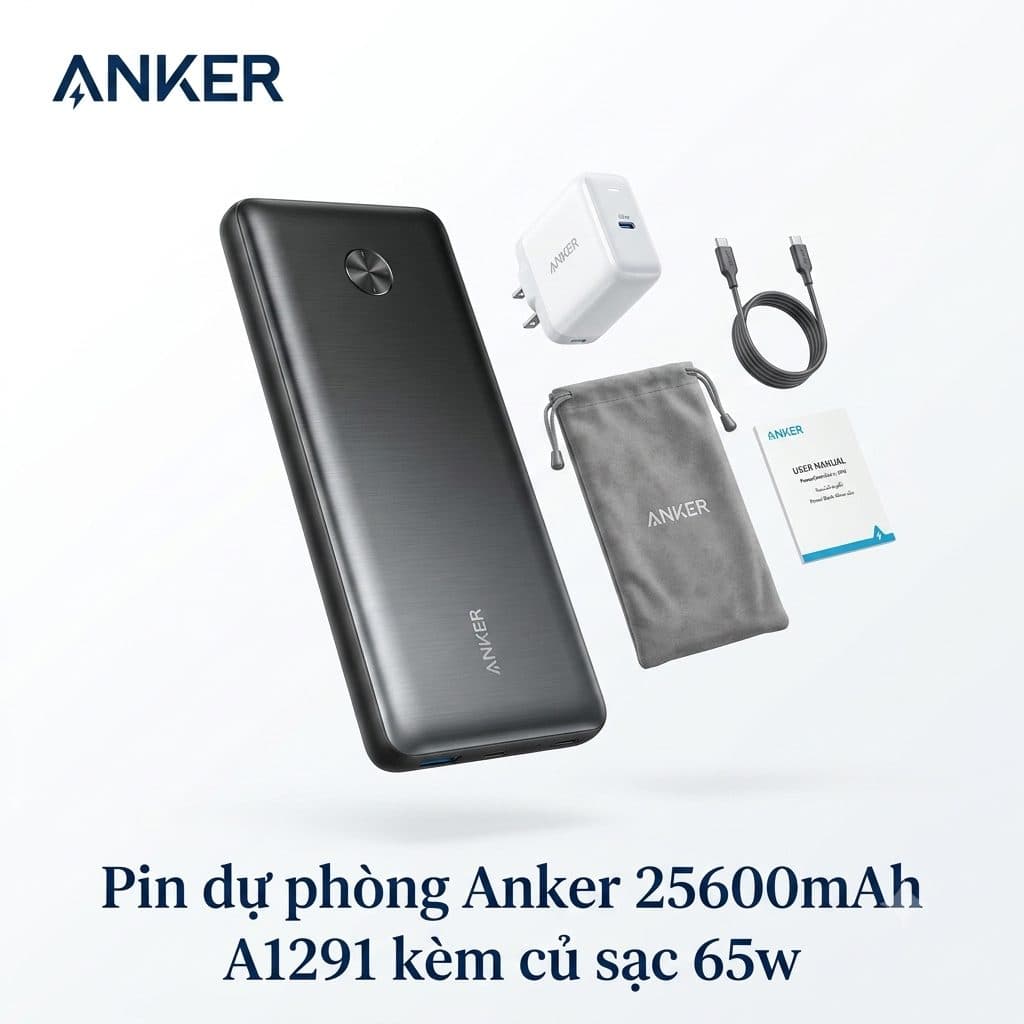 Pin dự phòng Anker 25600mAh A1291 sạc nhanh 87W - kèm củ sạc 65w + cáp C to C