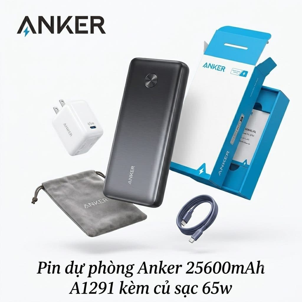 Pin dự phòng Anker 25600mAh A1291 sạc nhanh 87W - kèm củ sạc 65w + cáp C to C