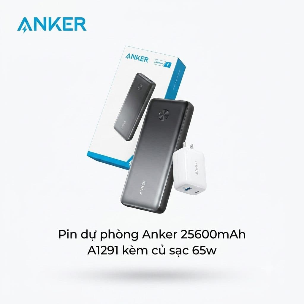 Pin dự phòng Anker 25600mAh A1291 sạc nhanh 87W - kèm củ sạc 65w + cáp C to C