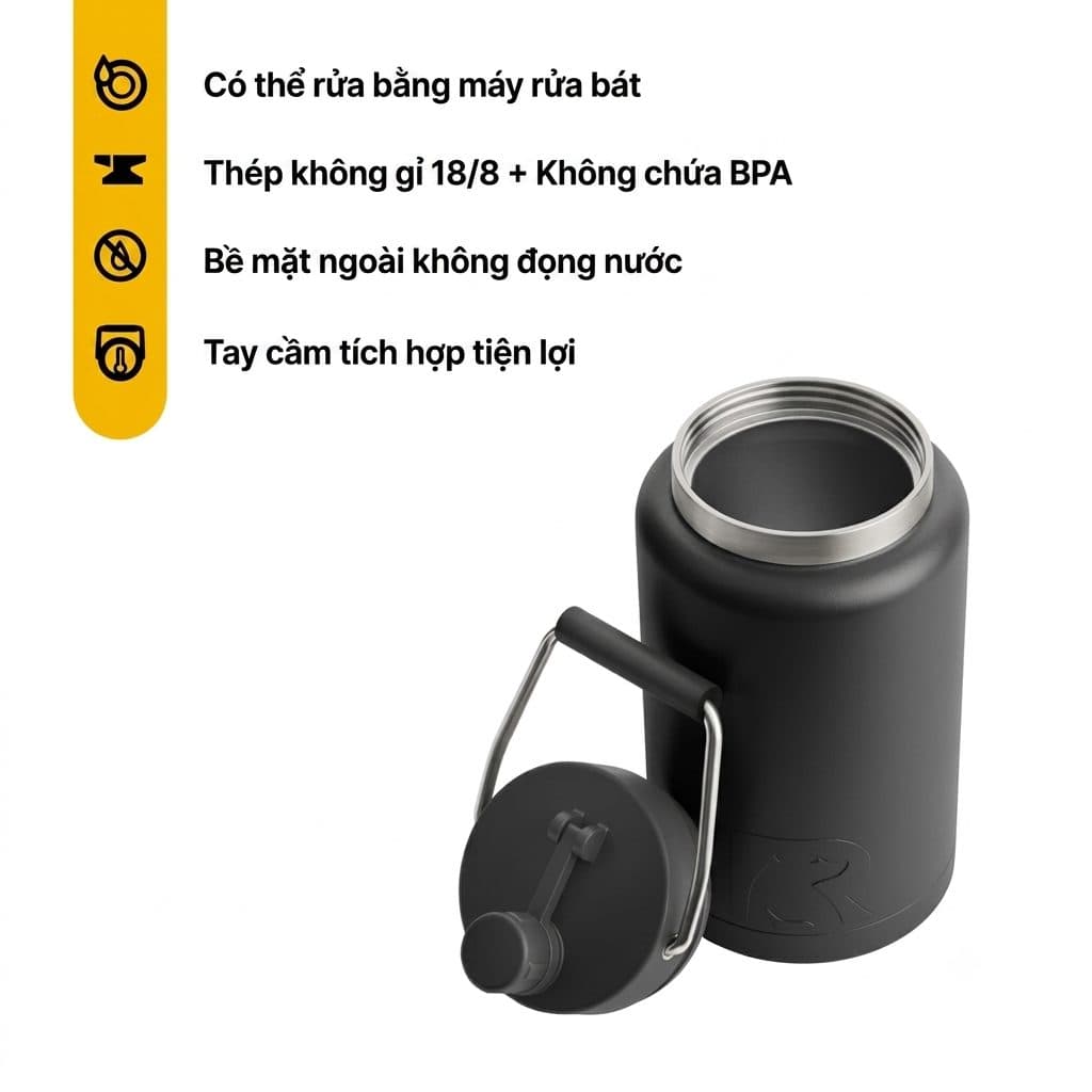 Bình Giữ Nhiệt RTIC Insulated Jug (1.8L) - Hàng Mỹ- Giữ Lạnh 24H